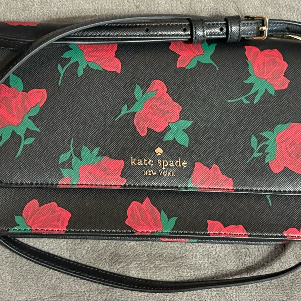 Kate Spade Black and Red Rose Crossbody Bag